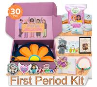 The Bloom First Period Kit for Girls 9-10-12-14 for School, Menstrual Starter Kit Gifts for Teens Girls Includes Sanitary Napkin Storage Bag, Pads, Wipes, Ebook, Period Tracker, Blue (30-PC)