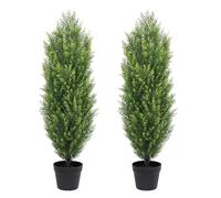 THE BLOOM TIMES 3ft Topiary Trees Artificial Outdoors 2 Pack Fake Outdoor Plants Faux Cedar Pine Bushes and Shrubs Set of 2 for Front Porch 3 Foot