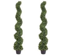 THE BLOOM TIMES 5ft Spiral Boxwood Topiary Trees Artificial Outdoor Set of 2, UV Resistant Faux Evergreen Trees - Fake Twisting Plants for Front Porch Outside Planter Decor 5 Foot