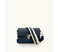 The Bloxsome Navy Leather Crossbody Bag With Canvas Strap Apatchy London Navy One Size