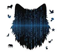 The Blue Binary Matrix Jigsaw Puzzle 175PCS Wolf Head Design Puzzle Wooden Jigsaw Puzzles for Adults Families