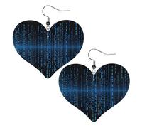 The Blue Binary Matrix Leather Earrings for Women Heart Dangle Earrings Lightweight Drop Earring Jewelry Gift