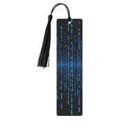 The Blue Binary Matrix Metal Bookmarks with Tassel,Cool Book Markers for Reading Women, Men,Aluminum Hanging Ornament Fancy Handmade Craft Reading Accessories Gift for Book Lovers S