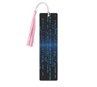 The Blue Binary Matrix Metal Bookmarks with Tassel,Cool Book Markers for Reading Women, Men,Aluminum Hanging Ornament Fancy Handmade Craft Reading Accessories Gift for Book Lovers S