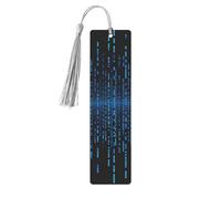 The Blue Binary Matrix Metal Bookmarks with Tassel,Cool Book Markers for Reading Women, Men,Aluminum Hanging Ornament Fancy Handmade Craft Reading Accessories Gift for Book Lovers S