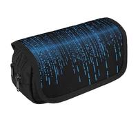The Blue Binary Matrix Pencil Case Organizer Large Capacity Cute Pen Pouch with 3 Compartment Office Stationery Large Pencil Bags with Zipper Fabric Pen Bag for Adults Portable Makeup Bag (Black)