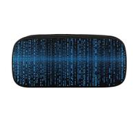 The Blue Binary Matrix Pencil Case Waterproof Leather Pencil Pouch Multi-purpose Aesthetic Makeup Bag Cute Pen Bag Large Cosmetic Bag for Office Stationery, Travel