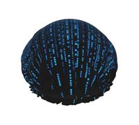 The Blue Binary Matrix Shower Caps for Women Reusable Waterproof Shower Cap with Elastic Strap Bath Hair Hat Double Layers Thick Bath Caps for Spa Salon Travel