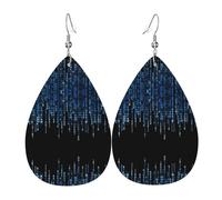 The Blue Binary Piercing Teardrop Earrings Set, Fashion Leather Earrings Dangle Hoop For Women Birthday Party Jewelry Gift
