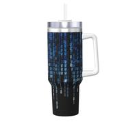 The Blue Binary Print 40oz with Straw and Lid, Stainless Steel Double Wall Vacuum Insulated Coffee Mug for Hot and Cold Coffee, Travel Mug with Handle