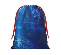 The Blue Binary Print Christmas Drawstring Gift Bags, Xmas Holiday Fabric Gift Wrapping Bag For Party, Size-L