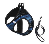 The Blue Binary Print Reflective Pet Leash Vest For Small Dogs & Cats, Adjustable Outdoor Walking Hiking Vest