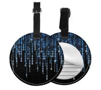 The Blue Binary Print Round Luggage Tag 10 Cm, Pu Leather Suitcase Label, Luggage Tags for Cruise Ships Suitcase Tags Beach Malibu Print Privacy Cover Id Label