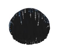 the Blue Binary Print Shower Cap – Double Layer Bath Hair Cap with Elastic Band Lining, Ideal for Home Spa, Hotel, and Travel