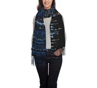 the Blue Binary Print Tassel Scarf for Fall & Winter - Lightweight Fringed Shawl, Fashionable Casual Travel Accessory