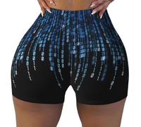 The Blue Binary Printing Womens Workout Gym Shorts Casual Set,Ladies Active Athletic Apparel with Elastic Waist Short