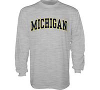 The Blue Brand Blue84 NCAA Michigan Wolverines Mens Arching Team Name Long Sleeve T Shirt, Michigan Wolverines Dark Heather, XX-Large