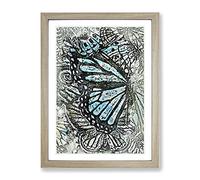 The Blue Butterfly Effect In Abstract Modern Framed Wall Art Print, Ready to Hang Picture for Living Room Bedroom Home Office Décor, Oak A3 (34 x 46 cm)