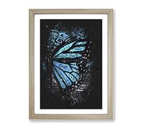 The Blue Butterfly Effect Paint Splash Modern Framed Print | A4 Oak Framed Wall Art | Ready to Hang | Modern Animal Picture | Living Room Bedroom Lounge Office