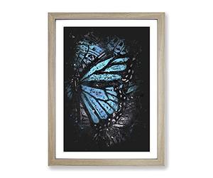 The Blue Butterfly Effect Paint Splash Modern Framed Print | A4 Oak Framed Wall Art | Ready to Hang | Modern Animal Picture | Living Room Bedroom Lounge Office