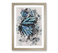 The Blue Butterfly Effect Watercolour Framed Print | A2 Oak Framed Wall Art | Ready to Hang | Modern Animal Picture | Living Room Bedroom Lounge Office