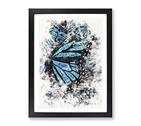 The Blue Butterfly Effect Watercolour Modern Framed Print | A2 Black Framed Wall Art | Ready to Hang | Modern Animal Picture | Living Room Bedroom Lounge Office