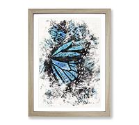 The Blue Butterfly Effect Watercolour Modern Framed Print | A3 Oak Framed Wall Art | Ready to Hang | Modern Animal Picture | Living Room Bedroom Lounge Office