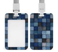 The Blue Denim Checker Pattern ID Badge Holder Retractable Clip Card Holder Card Protector Name Badge Name Tag for Work Office Doctor Nurse