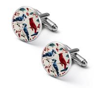 The Blue Jay & Cardinal Birds Alloy Cufflinks Men's Classic Cuff Link Fashion Shirt Accessories for Business Party Wedding 2.0cm