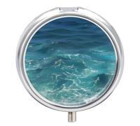The Blue Sea Pill Box Round Portable Small Pill Case Waterproof Travel Pill Box Organizer for Pocket Purse and Daily Convenience