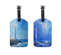The Blue Sky The Sea and A Lighthouse with Its Light Shining 2 Pcs Luggage Tags Cruise Essentials tag for Luggage for Backpack
