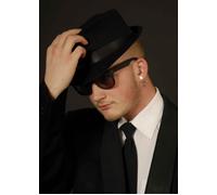 The Blues Brothers Style Black Flock Pork Pie Hat