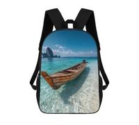 The Boat Moored on The Beach Classic 17Inch Backpack Travel Daypack Laptop with Side Pockets for Men Women