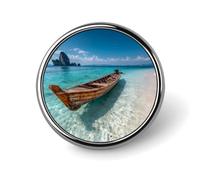 The Boat Moored on The Beach Round Metal Brooches 1 Inch Memorial Badges Exquisite Decorations Pins for Clothing