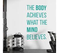 The Body Achieves What The Mind Believes - Gym Motivational Quote Decal Wall Sticker [Medium] [Turquoise]