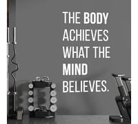 The Body Achieves What the Mind Believes - Gym Motivational Quote Decal Wall Sticker [Medium] [White]