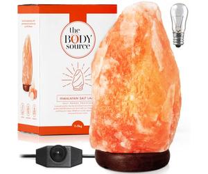 The Body Source Himalayan Salt Lamp (3-5kg) with Dimmer Switch - All Natural and Handcrafted with Wooden Base