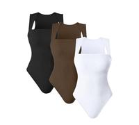 The Bodysuit, Women's Sexy Ribbed Square Neck Sleeveless Bodysuits, Tummy Control Tank Tops Body Suit (3pcs-f,S)