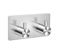 The Bog Standard Double Silver Self Adhesive Hooks,Two Stainless Steel Sticky Wall Hooks, Heavy Duty No Nails Hook for Bathroom Accessories, Kitchen Towel Holder, Door Hanger, Coat Hooks,Stick On