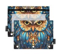 The Bohemian Owl Black Binder Plastic with Clear Window Zippered Pencil Bag Clear Window & Grommets 3 Ringing Binder for Office School Supplies Cosmetics Multicolored 2 PCS