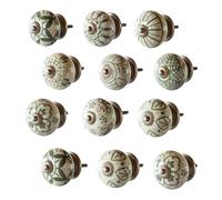 The Boho Street Pack of 12 Verde Green High Quality Ceramic Door Handles - Various 12 Ceramic Knobs in Green, Mixed Designs, Cupboard Door Knobs, Drawer Handles Assembly, Galvanised in M3, Metric