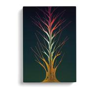 The Bold Tree Green, Red, Peach Canvas Print | Gallery Wrapped 30mm Frame Wall Art | 30x20 inches | Ready to Hang | Contemporary Landscape Picture | Living Room Bedroom Lounge Office