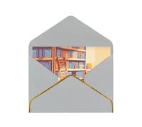 The Bookshelf In The Library Elegant Greeting Card â€“ Premium Pearl Paper Holiday & Birthday Card With Gold Trim â€“ Blank Inside For Personal Message