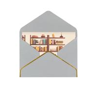 The Bookshelf In The Library Elegant Greeting Card â€“ Premium Pearl Paper Holiday & Birthday Card With Gold Trim â€“ Blank Inside For Personal Message