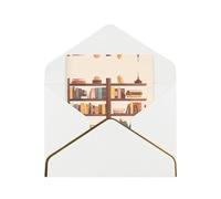 The Bookshelf In The Library Elegant Greeting Card - Premium Pearlescent Paper Folding Card With Gold Trim, Ideal For Holiday Greetings, Birthdays, Weddings, And Valentine'S Day