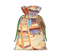 The Bookshelf In The Library Gift Bag - Festive Full-Print Drawstring Pouch For Holiday, Birthday & Party Presents - Reusable Eco-Friendly Gift Packaging