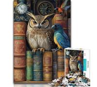 The Bookshelf Is An Owl Puzzles for Teenagers 1000 Pieces,Family Game Stress Reliever Difficult Challenge Artists Collection,Fine Art (38x26cm)