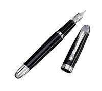 'The Boss' Black Luxury Executive Fountain Pen, Polished Lacquer, Chrome Accents, Stainless Steel Nib, Easy Refill Ink Piston Converter, Smudge Free, No Bleed, Fits Our Instant Insert Ink Cartridges