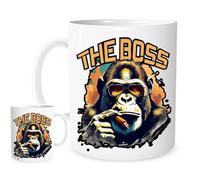 THE BOSS Chimp Mug - Funny Cool Monkey with Sunglasses & Cigar - Bold Graphic Coffee Cup for Men, Bosses, Coworkers & Birthdays - Novelty Gift Idea