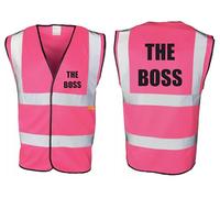 The Boss Hi Vis Funny Vest - Reflective High Visibility Waistcoat for Workplace Humour, Available in Pink or Yellow by Brook Hi Vis (UK, Alpha, L, Regular, Regular, Standard, Pink)